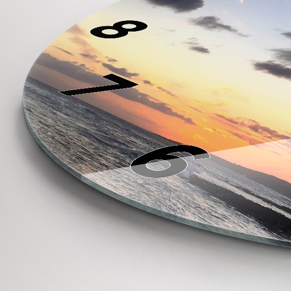 Round glass wall clock Palm tree and sunrise