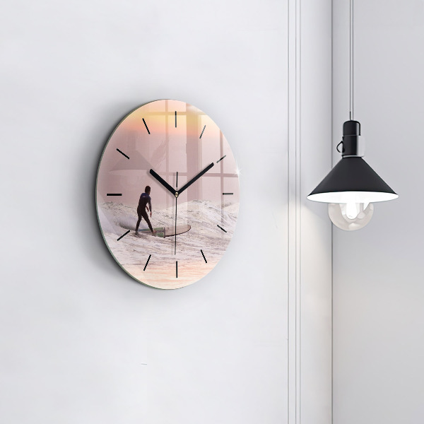Round glass wall clock Surfer in Hawaii