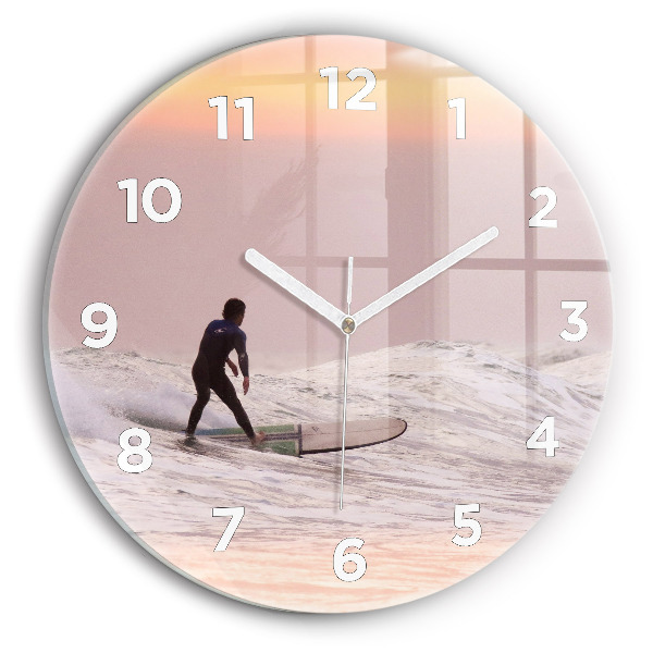 Round glass wall clock Surfer in Hawaii