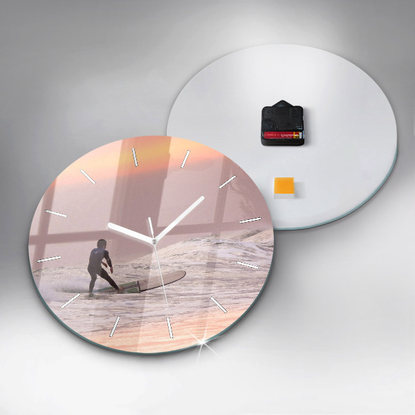 Round glass wall clock Surfer in Hawaii