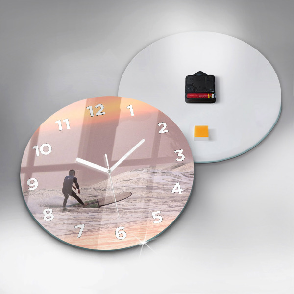 Round glass wall clock Surfer in Hawaii