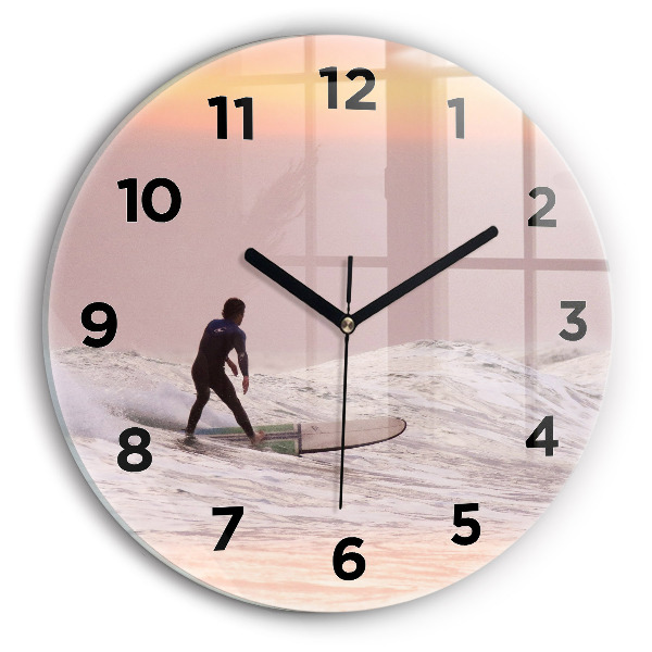 Round glass wall clock Surfer in Hawaii
