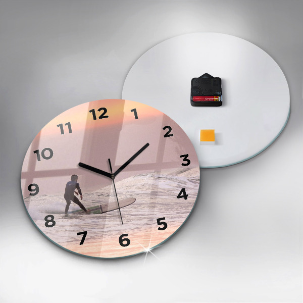 Round glass wall clock Surfer in Hawaii