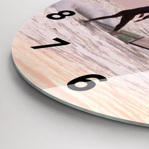 Round glass wall clock Surfer in Hawaii