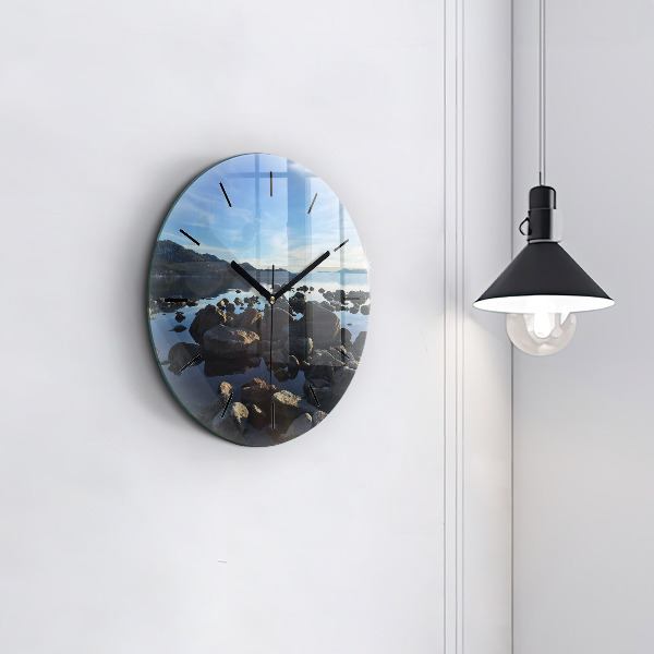 Round glass wall clock Sea view