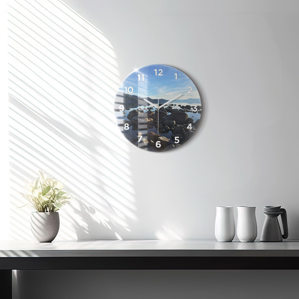 Round glass wall clock Sea view
