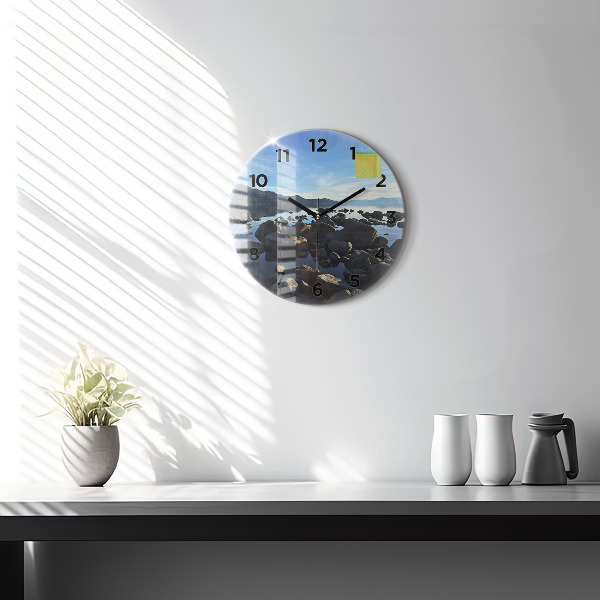 Round glass wall clock Sea view