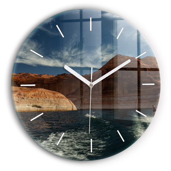 Round glass wall clock Person on water skis