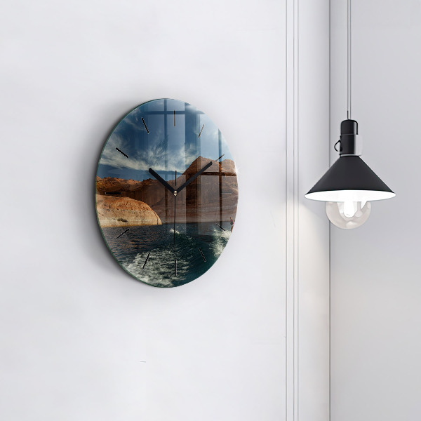 Round glass wall clock Person on water skis