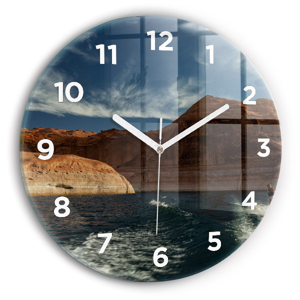 Round glass wall clock Person on water skis