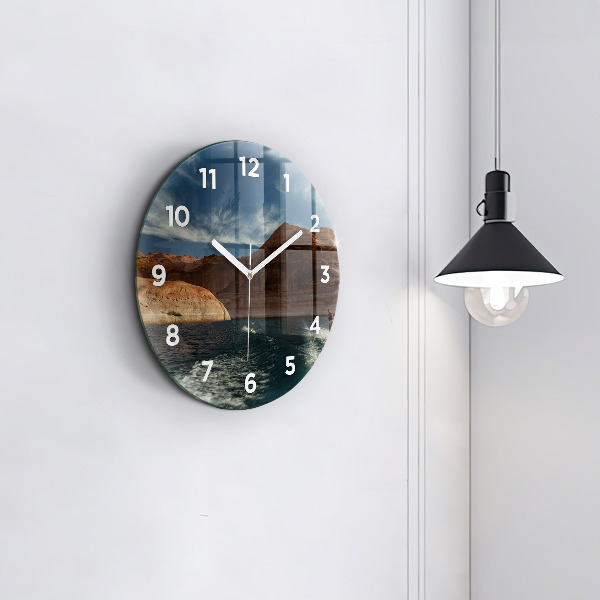 Round glass wall clock Person on water skis