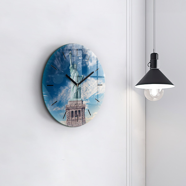 Round glass wall clock Statue of Liberty New York