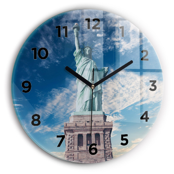 Round glass wall clock Statue of Liberty New York