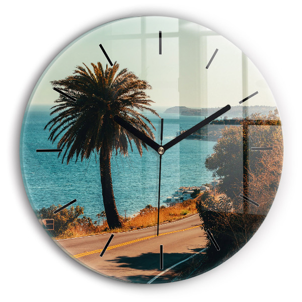 Round glass wall clock Palm trees in Malibu