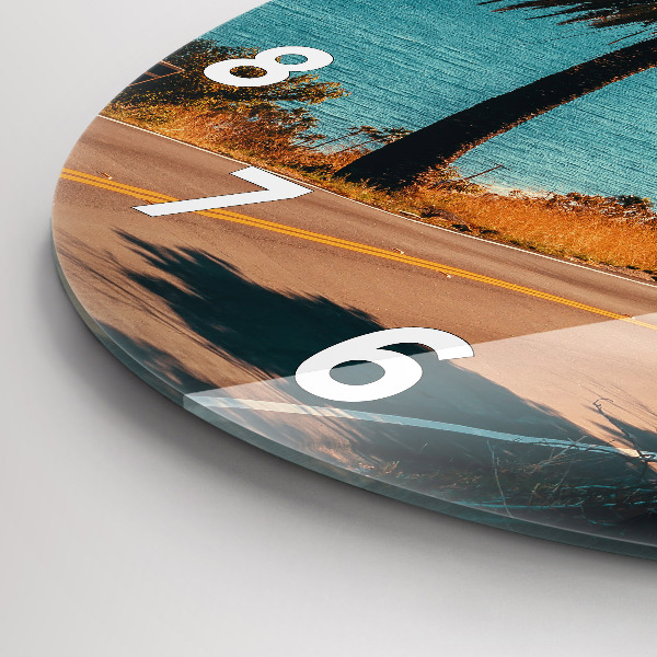 Round glass wall clock Palm trees in Malibu
