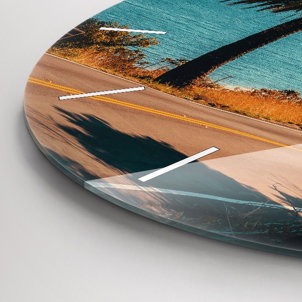 Round glass wall clock Palm trees in Malibu