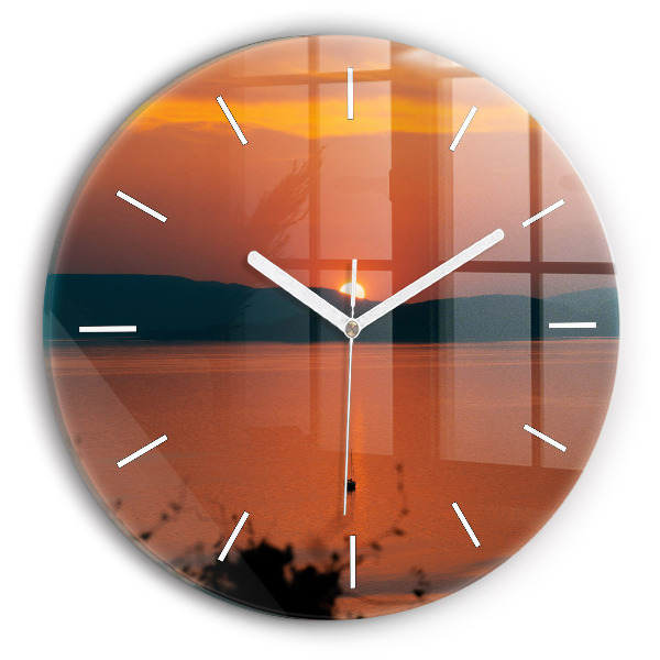 Round glass wall clock Lake Balaton in the evening