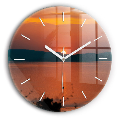 Round glass wall clock Lake Balaton in the evening