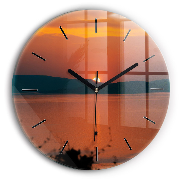 Round glass wall clock Lake Balaton in the evening