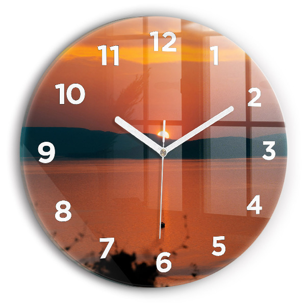 Round glass wall clock Lake Balaton in the evening
