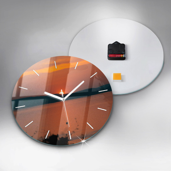 Round glass wall clock Lake Balaton in the evening
