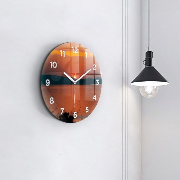 Round glass wall clock Lake Balaton in the evening