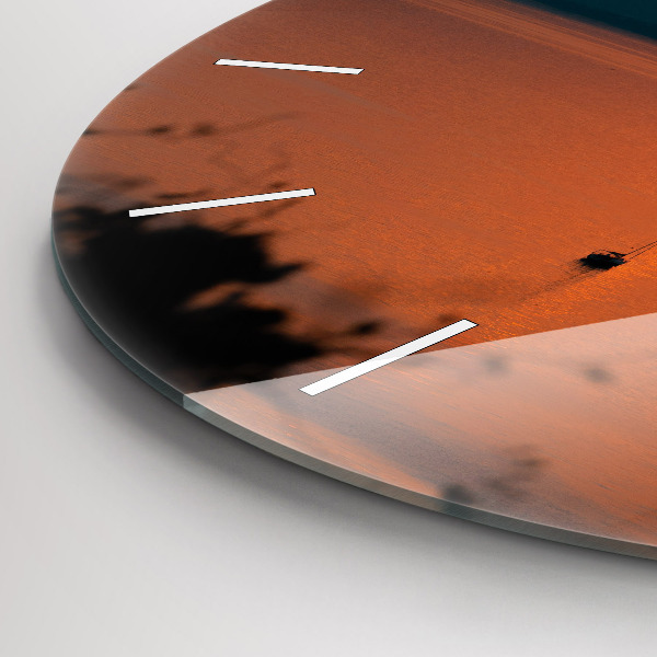 Round glass wall clock Lake Balaton in the evening