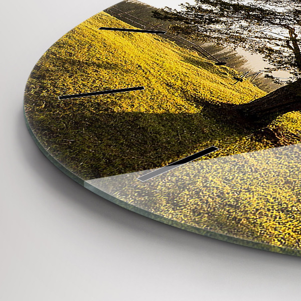 Round glass wall clock A tree on a hill