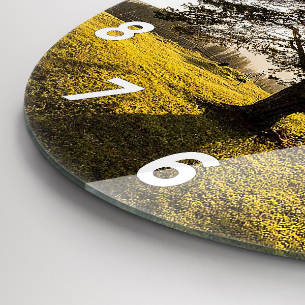 Round glass wall clock A tree on a hill