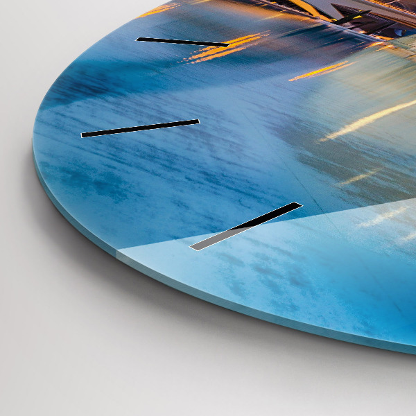 Round glass wall clock City sunset