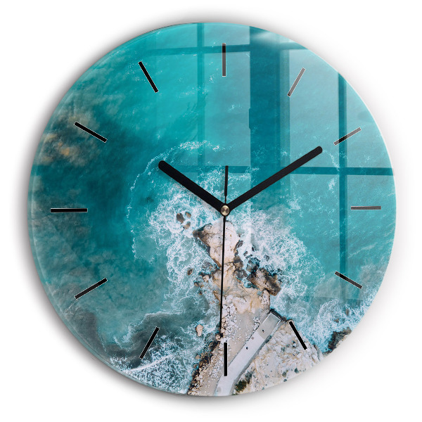 Round glass wall clock Fjords in Costa Blanca