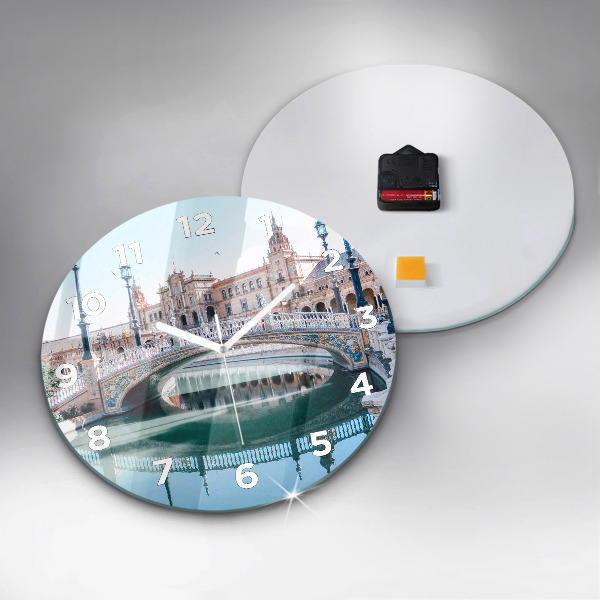 Round glass wall clock Plaza de Espana in Seville