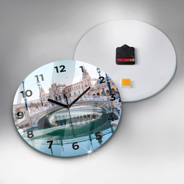 Round glass wall clock Plaza de Espana in Seville