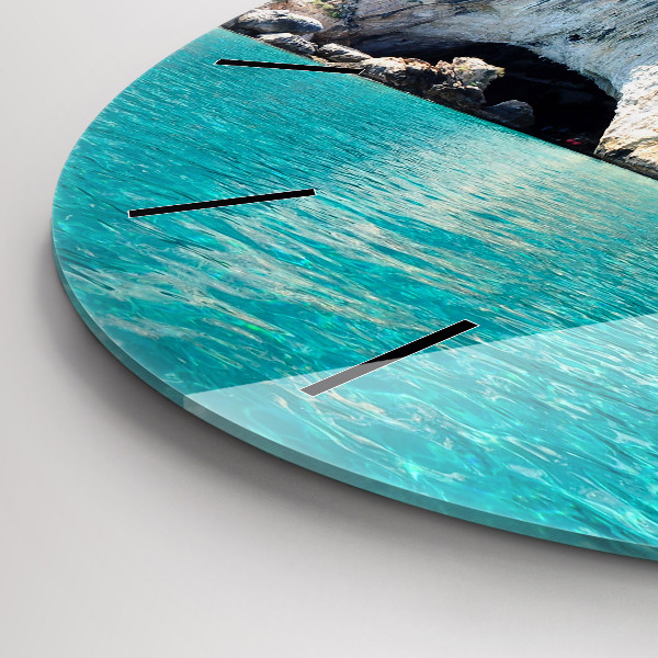 Round glass wall clock Underwater Cave