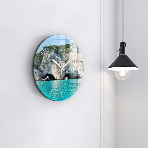 Round glass wall clock Underwater Cave
