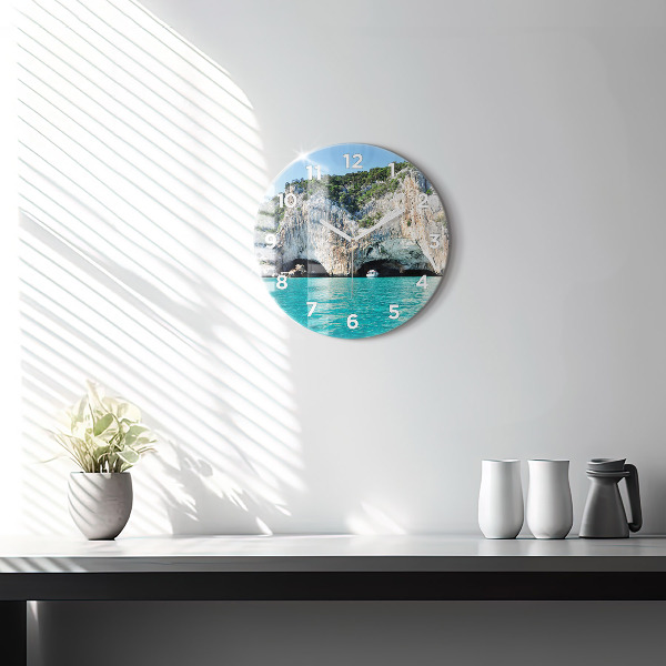 Round glass wall clock Underwater Cave