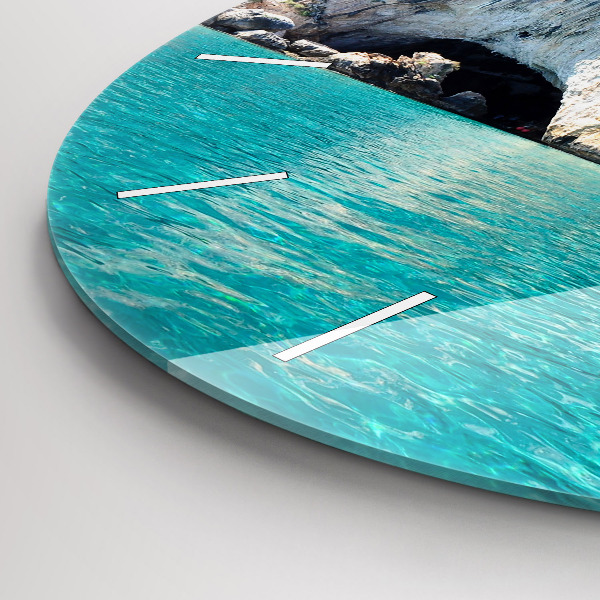Round glass wall clock Underwater Cave