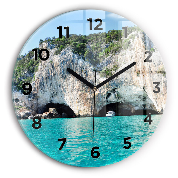 Round glass wall clock Underwater Cave