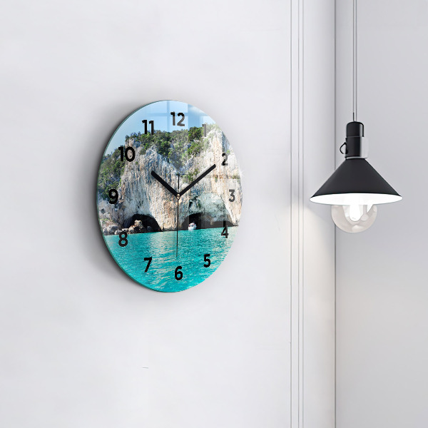 Round glass wall clock Underwater Cave