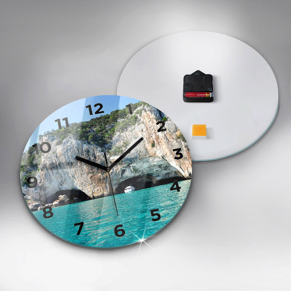 Round glass wall clock Underwater Cave