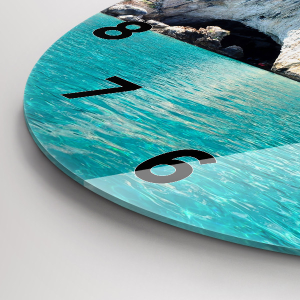 Round glass wall clock Underwater Cave