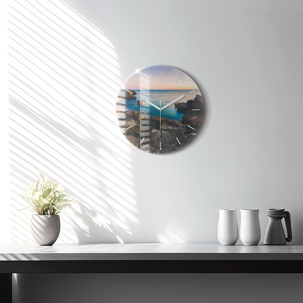 Round glass wall clock Sea landscape