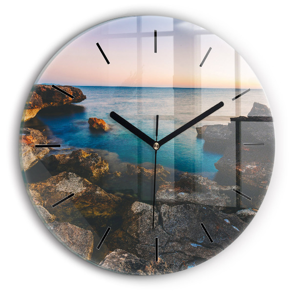 Round glass wall clock Sea landscape
