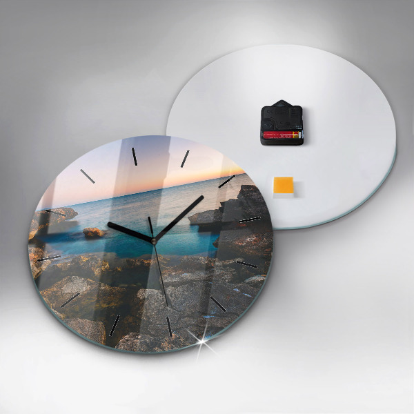 Round glass wall clock Sea landscape