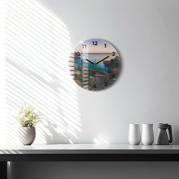Round glass wall clock Sea landscape