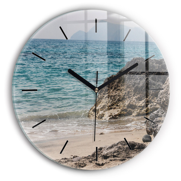 Round glass wall clock View of the Mediterranean Sea