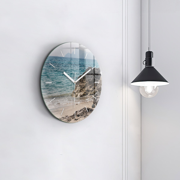Round glass wall clock View of the Mediterranean Sea