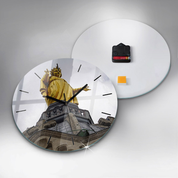 Round glass wall clock Statue of the Virgin Mary in Lyon