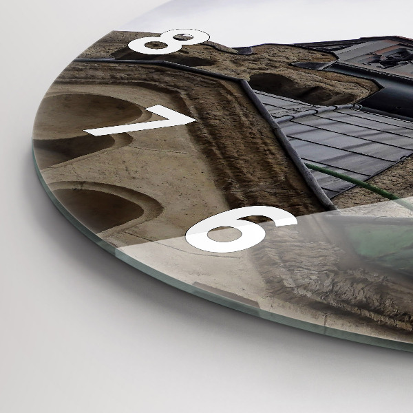 Round glass wall clock Statue of the Virgin Mary in Lyon