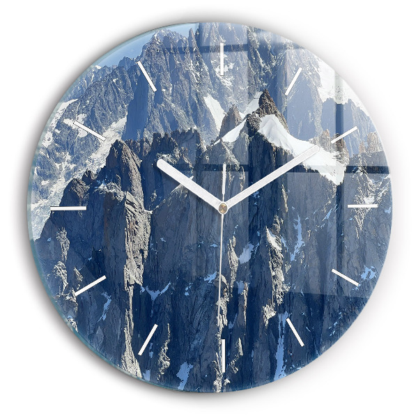 Round glass wall clock Alps Mountains in Winter